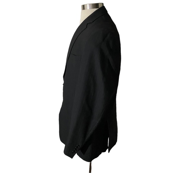 DKNY Black & Cream Pinstriped Worsted Wool 2-Button Suit Jacket Sports Coat 46R - Picture 3 of 11